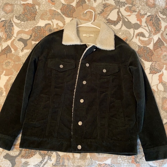 PacSun Oversized Corduroy Sherpa Trucker Jacket Olive XS/S - Picture 6 of 7